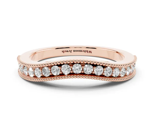 Pavé Round Diamond Contour Band with Milgrain Edge Rose gold