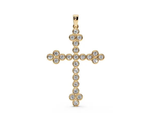Round Diamond Bezel Set Cross Pendant Yellow gold