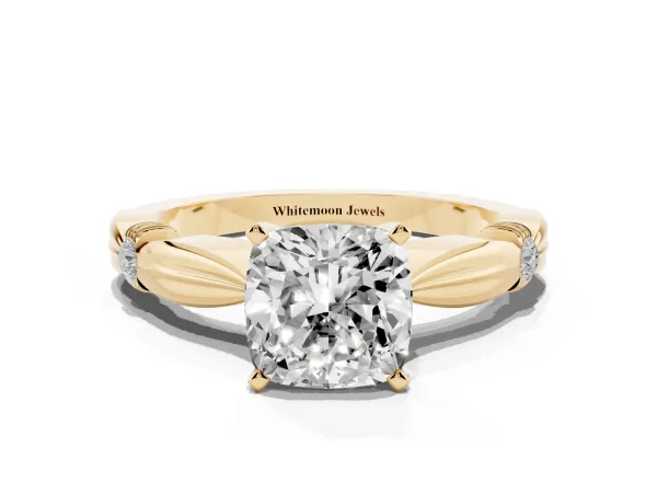 Cushion Cut Solitaire Diamond Twisted Band with Four-Prong Setting Yellow gold