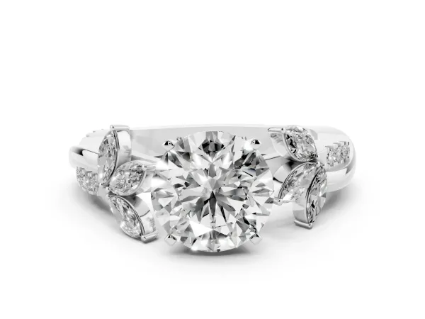 Round Cut Diamond Floral Vine Solitaire Engagement Ring Platinum