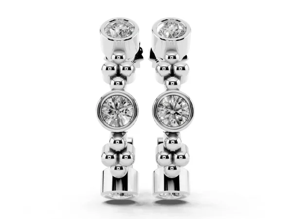 Bezel Set Round Diamond Beaded Hoop Earrings White gold