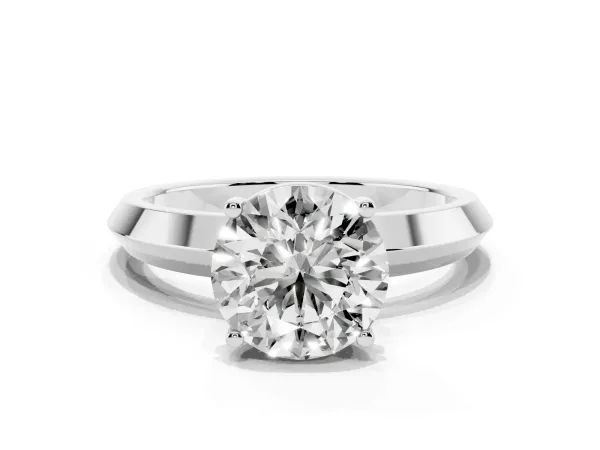 Round Cut Cut Solitaire Engagement Ring with Flat Band and Four-Prong Setting Platinum