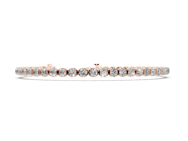 Round Cut Diamond Tennis Bracelet with Claw Prong Setting Rose gold