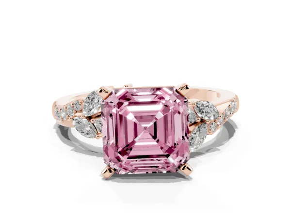 Fancy Pink Asscher Cut Solitaire Marquise Twist Band with Six-Prong Setting Rose gold