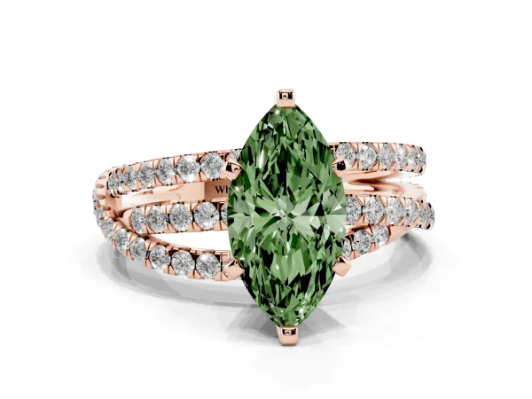 Fancy Green Marquise Cut Solitaire Twist Band with Pavé Setting and Four-Prong Setting Rose gold
