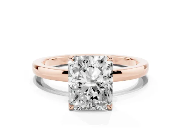 Radiant Cut Diamond Solitaire Ring with Thin Band and Prong Setting Rose gold