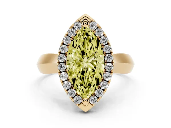 Fancy Yellow Marquise Cut Cut Halo Solitaire Engagement Ring with Square Band and Four-Prong Setting Yellow gold
