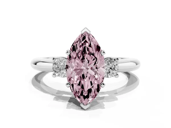 Fancy Pink Three-Stone Marquise Cut Cut Diamond Solitaire with Prong Setting and Classic Band Platinum
