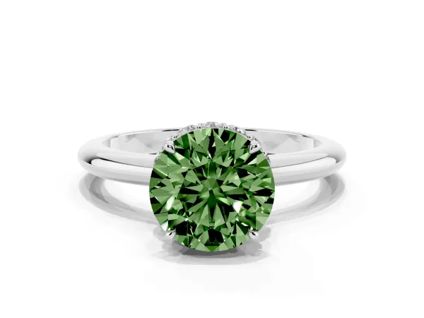 Fancy Green Round Cut Brilliant Solitaire Engagement Ring with Six-Prong Setting and Classic Band White gold