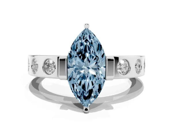 Fancy Blue Marquise Cut Brilliant Channel-Set Diamond Ring with Bezel Prong Setting White gold