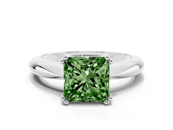 Fancy Green Princess Cut Cut Solitaire Engagement Ring with Tapered Band and Four-Prong Setting Platinum