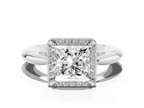 Princess Cut Cut Diamond Halo Engagement Ring with Split Shank and Four-Prong Setting Platinum