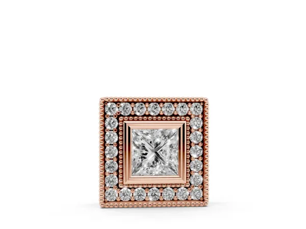 Square Halo Princess Cut Pendant with Bezel Setting Rose gold