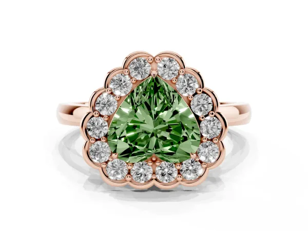 Fancy Green Heart Cut Halo Cluster Diamond Engagement Ring with Solitaire Band and Prong Setting Rose gold