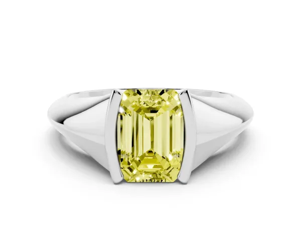 Fancy Yellow Emerald Cut Solitaire Tension Set Diamond Ring White gold