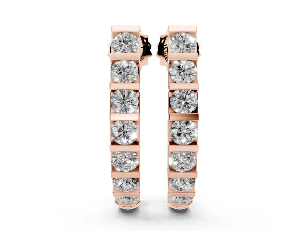 Round Diamond Channel-Set Hoop Earrings with Bar Prong Setting Rose gold