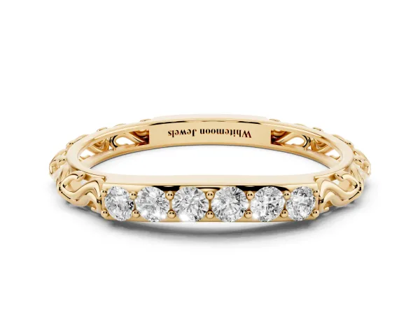 Round Diamond Bar Set Eternity Band with Filigree Design Yellow gold