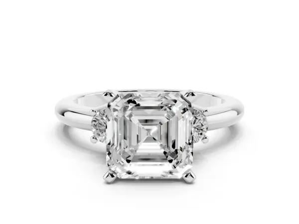 Three-Stone Asscher Cut Cut Diamond Solitaire with Prong Setting and Classic Band Platinum