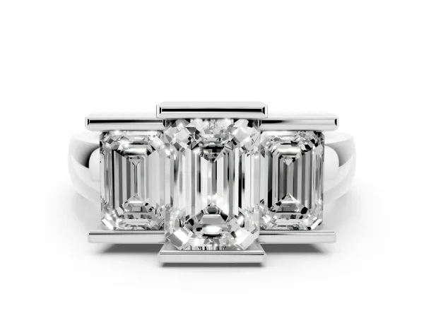 Three Stone Emerald Cut Cut Channel Set Diamond Ring White gold