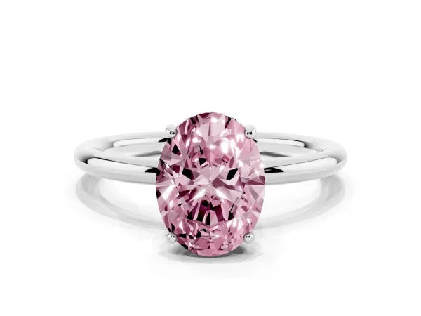 Fancy Pink Oval Cut Solitaire Diamond Ring with a Classic Band and Four-Prong Setting Platinum