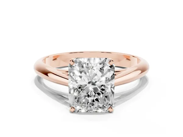 Radiant Cut Diamond Solitaire Engagement Ring with Cathedral Setting and Four-Prong Mount Rose gold