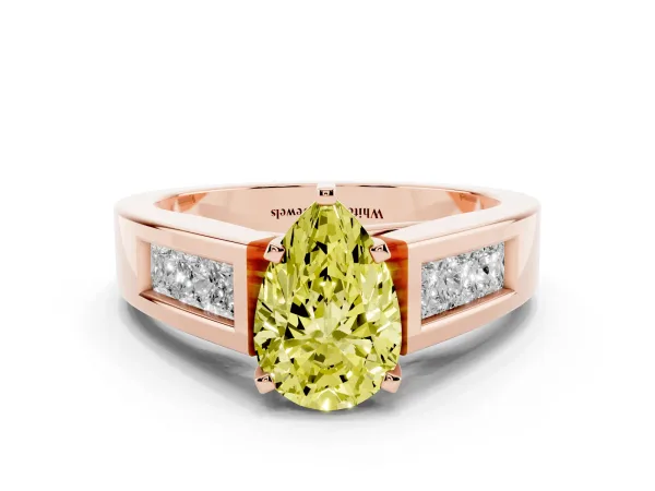 Fancy Yellow Pear Cut Cut Channel Set Solitaire Ring with Four-Prong Setting Rose gold