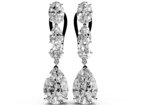 Oval, Pear and Round Diamond Huggie Drop Earrings Platinum