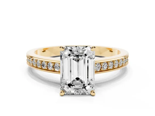 Emerald Cut Solitaire Pavé Band Prong Setting Ring Yellow gold