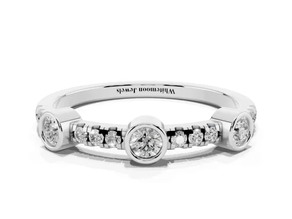Bezel Set Round Diamond Pavé Band Silver