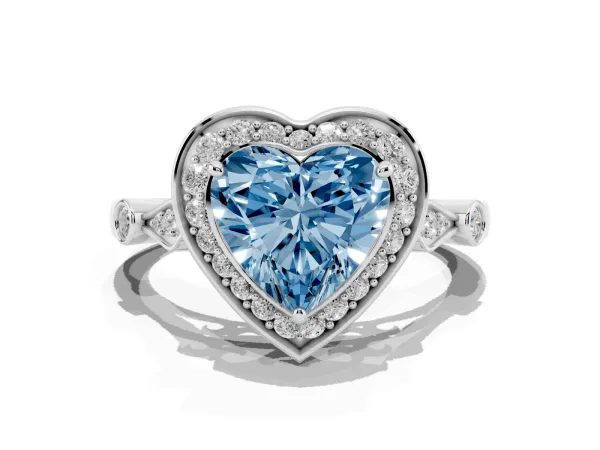 Fancy Blue Heart Cut Halo Diamond Engagement Ring with Twisted Band and Four-Prong Setting Platinum
