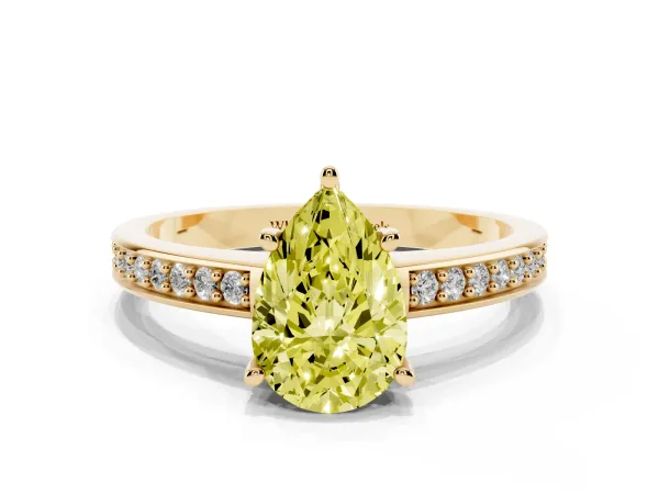 Fancy Yellow Pear Cut Solitaire Pavé Band Prong Setting Ring Yellow gold