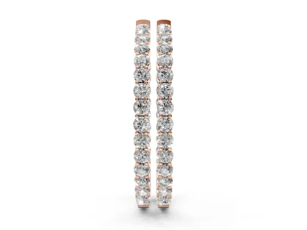 Round Diamond Eternity Hoop Earrings with Pavé Setting and Shared Prong Rose gold