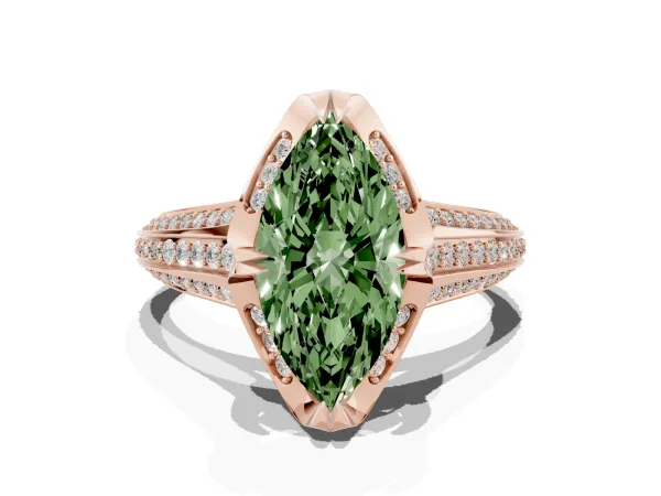 Fancy Green Marquise Cut Solitaire Pave Split Shank Ring with Four-Prong Setting Rose gold