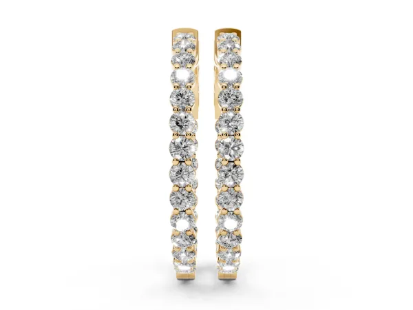 Round Cut Pavé Diamond Hoop Earrings with Four-Prong Setting Yellow gold