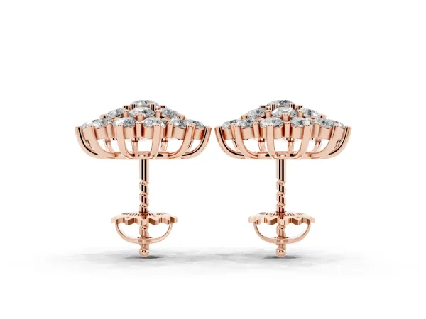 Cluster Diamond Round Stud Earrings with Basket Setting Rose gold