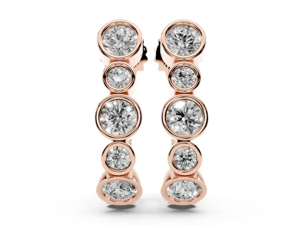 Bezel Set Round Diamond Hoop Earrings Rose gold