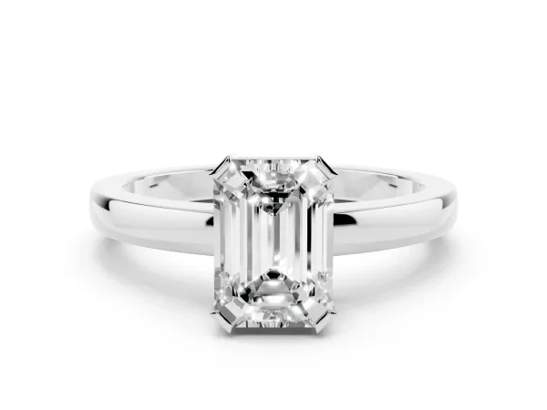 Emerald Cut Cut Solitaire Ring with Four-Prong Setting and Classic Band White gold