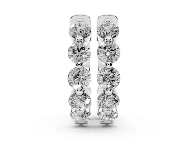 Round Brilliant Diamond Inside-Out Hoop Earrings with Shared Prong Setting White gold