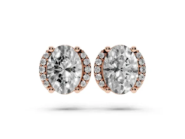 Oval Diamond Half Halo Stud Earrings Rose gold