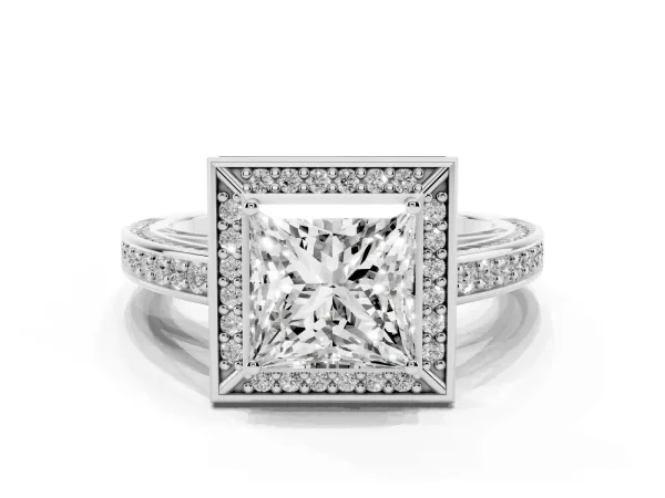 Princess Cut Cut Halo Pave Split Shank Prong Setting Ring Platinum