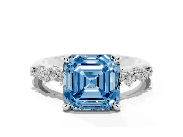Fancy Blue Asscher Cut Cut Diamond Vine Band with Four-Prong Setting White gold