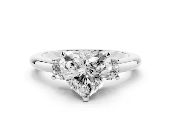 Three-Stone Heart Cut Cut Diamond Solitaire with Prong Setting and Classic Band Platinum