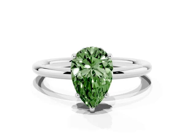 Fancy Green Pear Cut Solitaire Diamond Ring with a Classic Band and Four-Prong Setting White gold