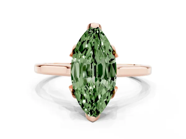 Fancy Green Marquise Cut Diamond Solitaire Ring with Flower Prong Setting and Classic Band Rose gold