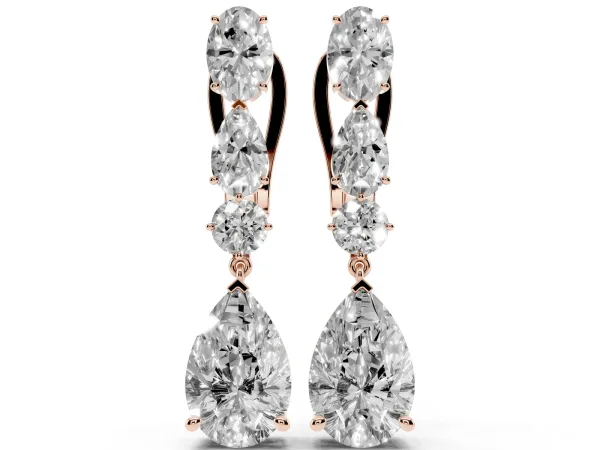 Oval, Pear and Round Diamond Huggie Drop Earrings Rose gold