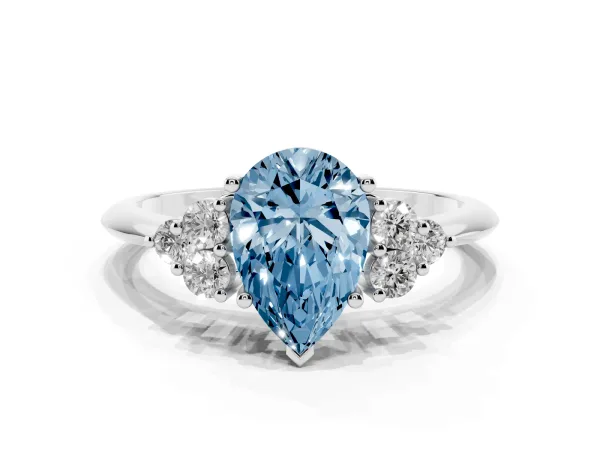 Fancy Blue Pear Cut Cut Diamond Cluster Ring with Solitaire Band and Four-Prong Setting Platinum
