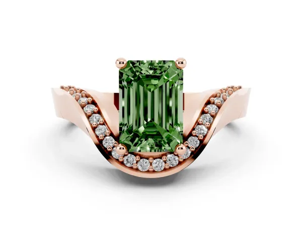 Fancy Green Emerald Cut Solitaire Diamond Engagement Ring with Pave Band and Four-Prong Setting Rose gold