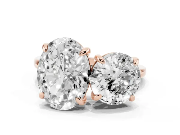 Round and Oval Toi Moi Ring with Prong Setting and Plain Band Rose gold