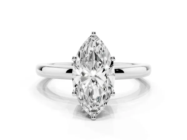 Marquise Cut Solitaire Diamond Ring with Six-Prong Setting on a Classic Band Platinum