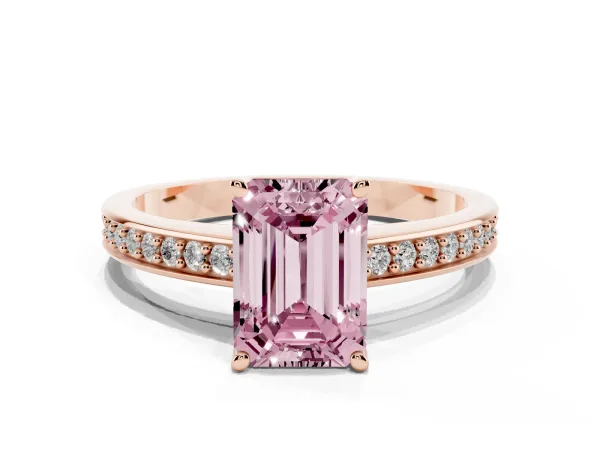 Fancy Pink Emerald Cut Solitaire Pavé Band Prong Setting Ring Rose gold